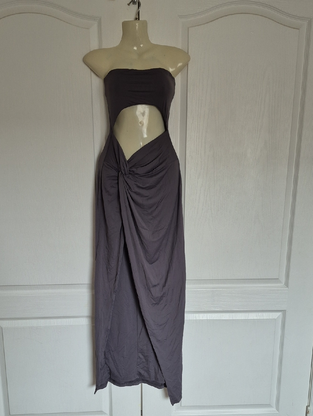 Strapless Twist Front Cutout Maxi Dress - Charcoal